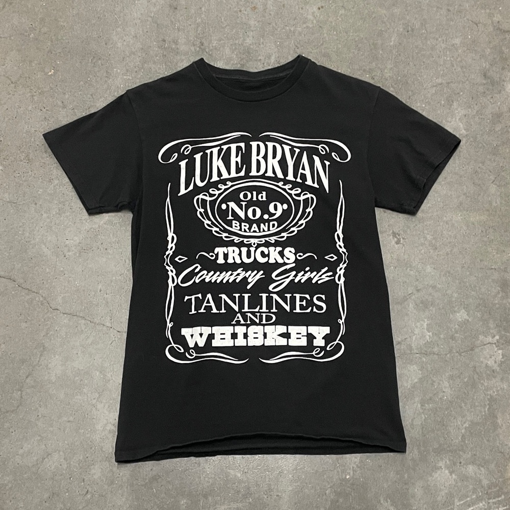 Woman’s X-Small Luke Bryan Tanlines And Whiskey Tour Shirt Black Tee 15x26”